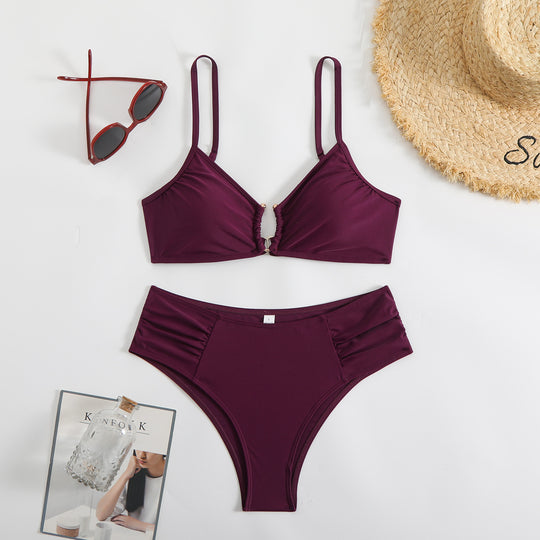 Damen modischer Triangel-Bikini mit seitlichen Raffungen EB