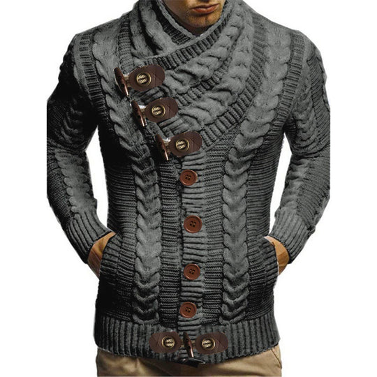 Herren Strickjacke mit großem Kragen und Zopfmuster EB
