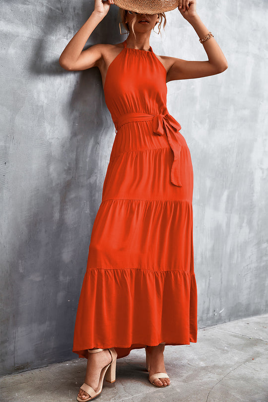Damen Maxikleid mit schickem Halterdesign und fließendem Rock EB