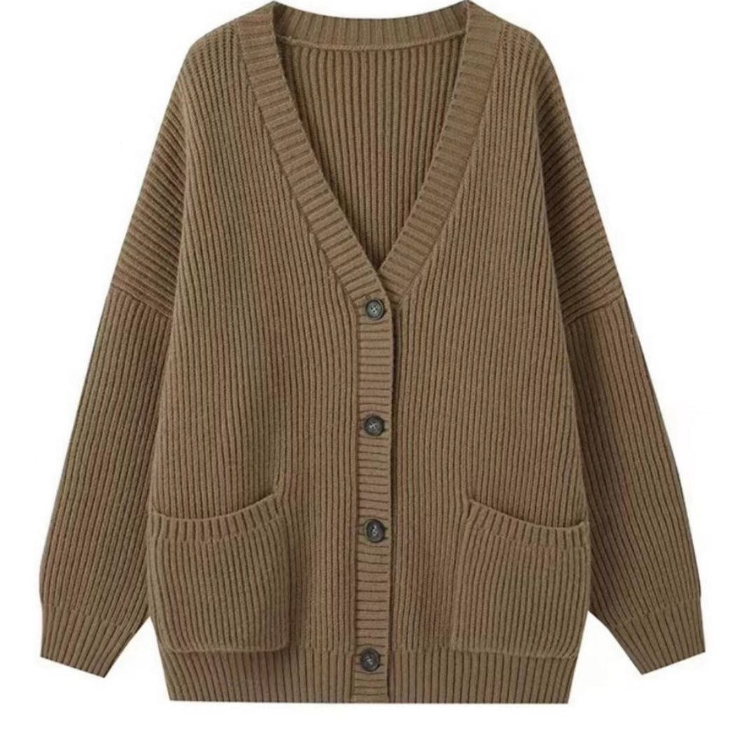 Damen Strickmantel mit offenen Taschen und grober Maschenstruktur EB