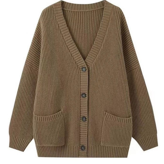 Damen Strickmantel mit offenen Taschen und grober Maschenstruktur EB