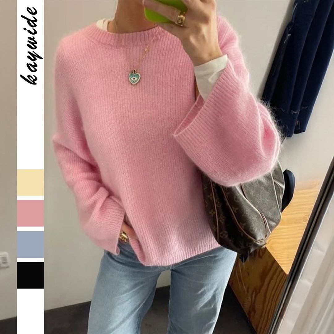 Damen nan Oversize Off-Shoulder Feinstrickpullover mit Fledermausärmeln EB