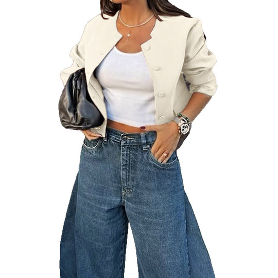 Damen nan oversized Wolljacke mit Druckknopfleiste, kastiger Silhouette und aufgesetzten Taschen EB