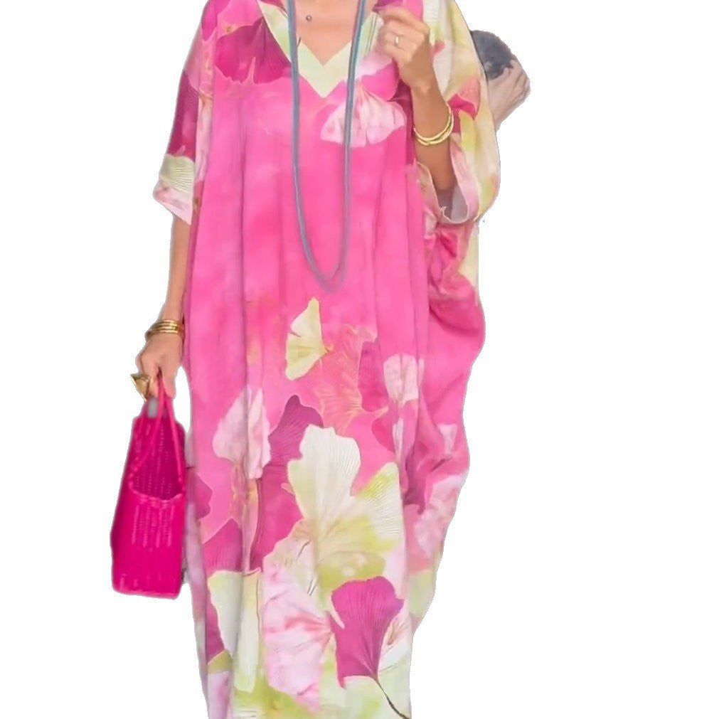 Damen Kaftan mit floralem Design und V-Ausschnitt EB