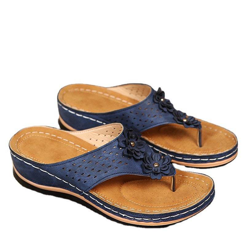 Damen Bequeme Zehensandalen mit dekorativen Blumenapplikationen EB
