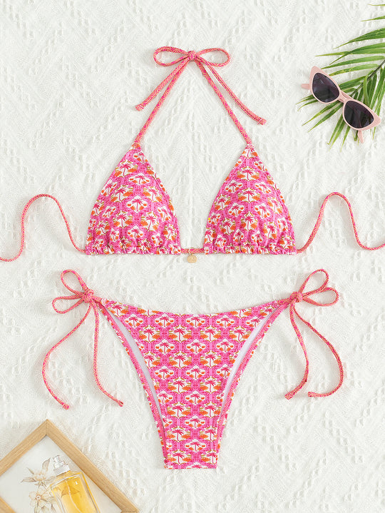 Damen Triangel-Bikini mit verspieltem Palmenmuster EB