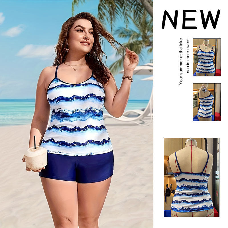Damen Tankini mit dekorativem Wellenmuster EB