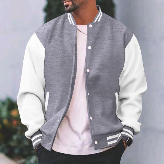 Herren nan varsity-Collegejacke im Retro-Bomberstil mit kontrastärmeln, gestreiften Rippbündchen und Druckknopfleiste EB