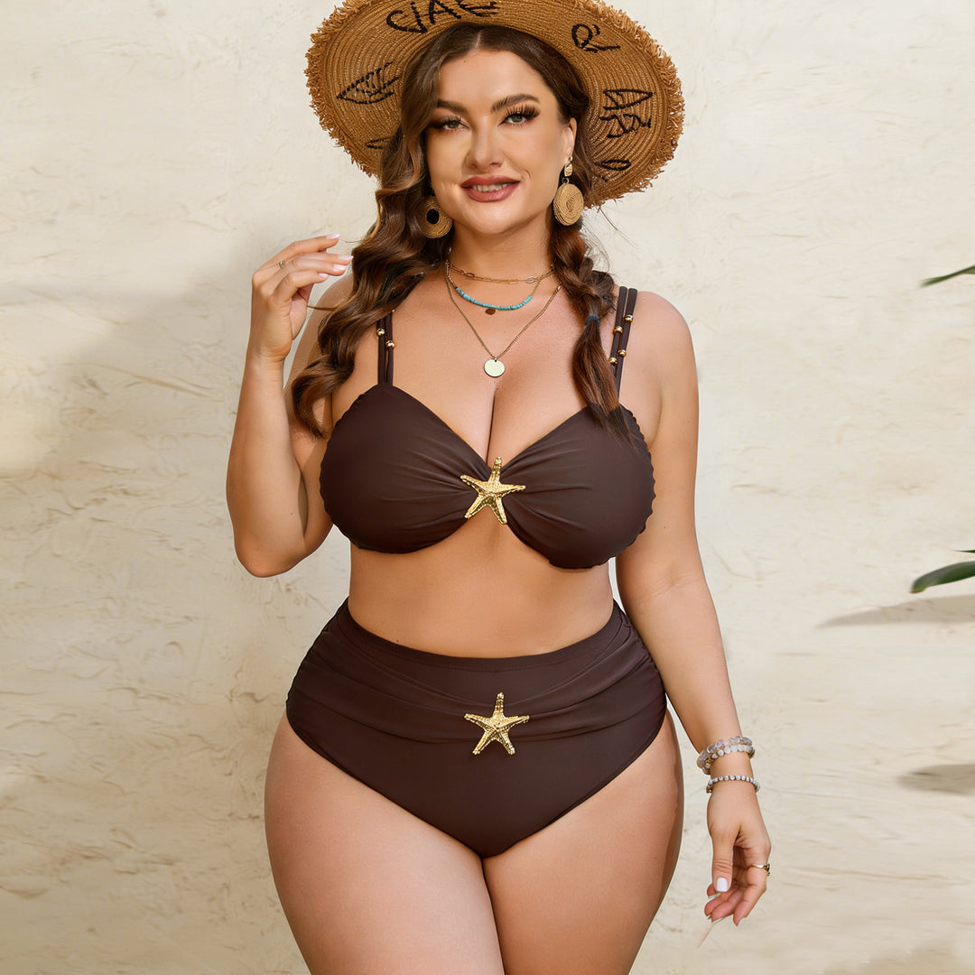 Damen High-Waist Bikini-Set mit eleganter Sternen-Applikation EB