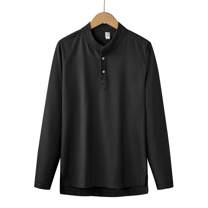 Herren nan langärmeliges Henley-Shirt mit Stehkragen und verdeckter Knopfleiste aus Baumwollmix EB