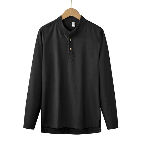 Herren nan langärmeliges Henley-Shirt mit Stehkragen und verdeckter Knopfleiste aus Baumwollmix EB
