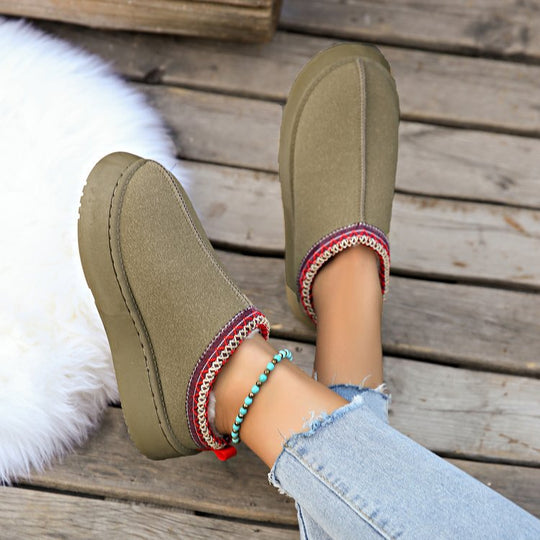 Damen  gemütliche Plateau-Hausschuh-Slipper mit weich gepolsterter Innenfütterung und dekorativem Zierbund EB