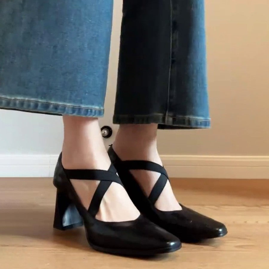 Damen elegante Pumps mit elastischen Kreuzriemen EB