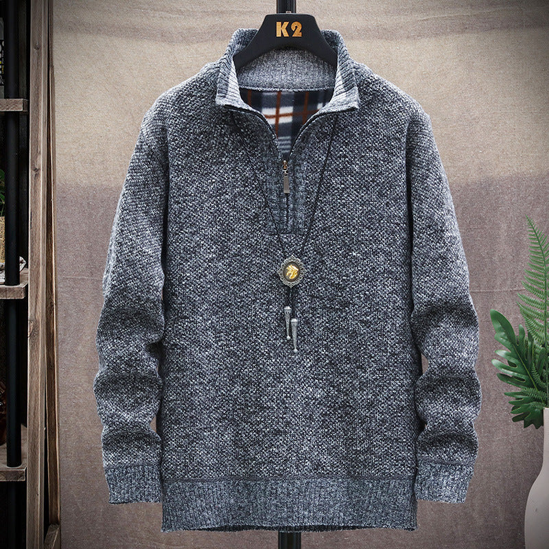 Herren modischer Strickpullover mit halbem Reißverschluss und unterschiedlichen Texturen EB