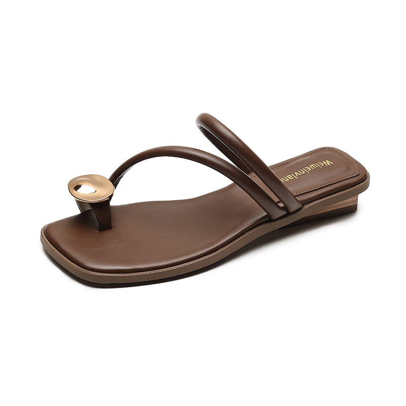 Damen elegante Zehentrenner-Sandalen mit modischem Riemendesign und Glanzakzent EB
