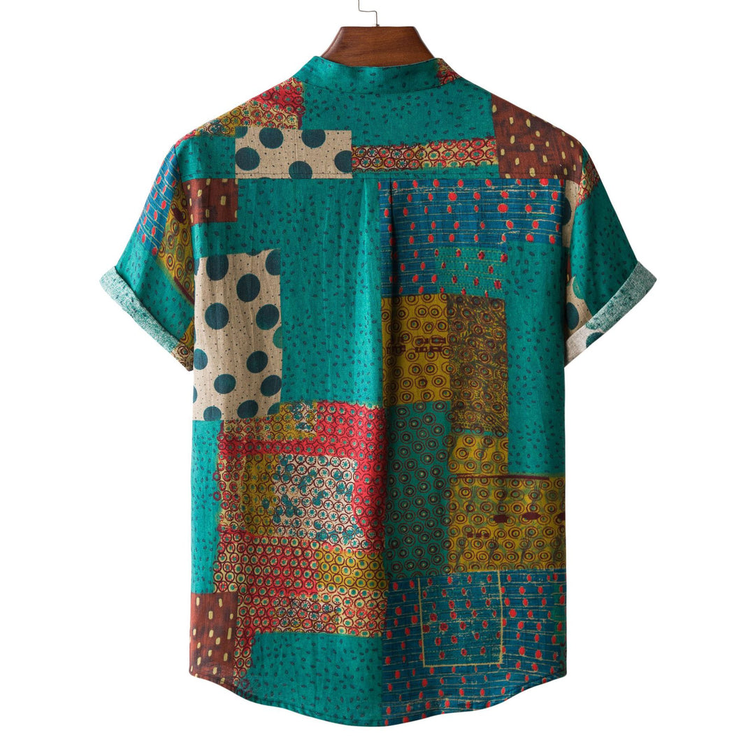 Herren Kurzarmhemd mit einzigartigem Patchwork-Muster und praktischem Knopfverschluss EB