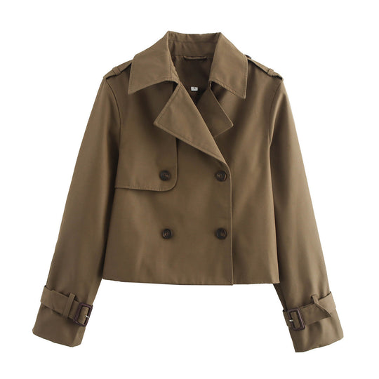 Damen cropped Trenchjacke mit doppelter Knopfleiste und verstellbaren Ärmeln EB