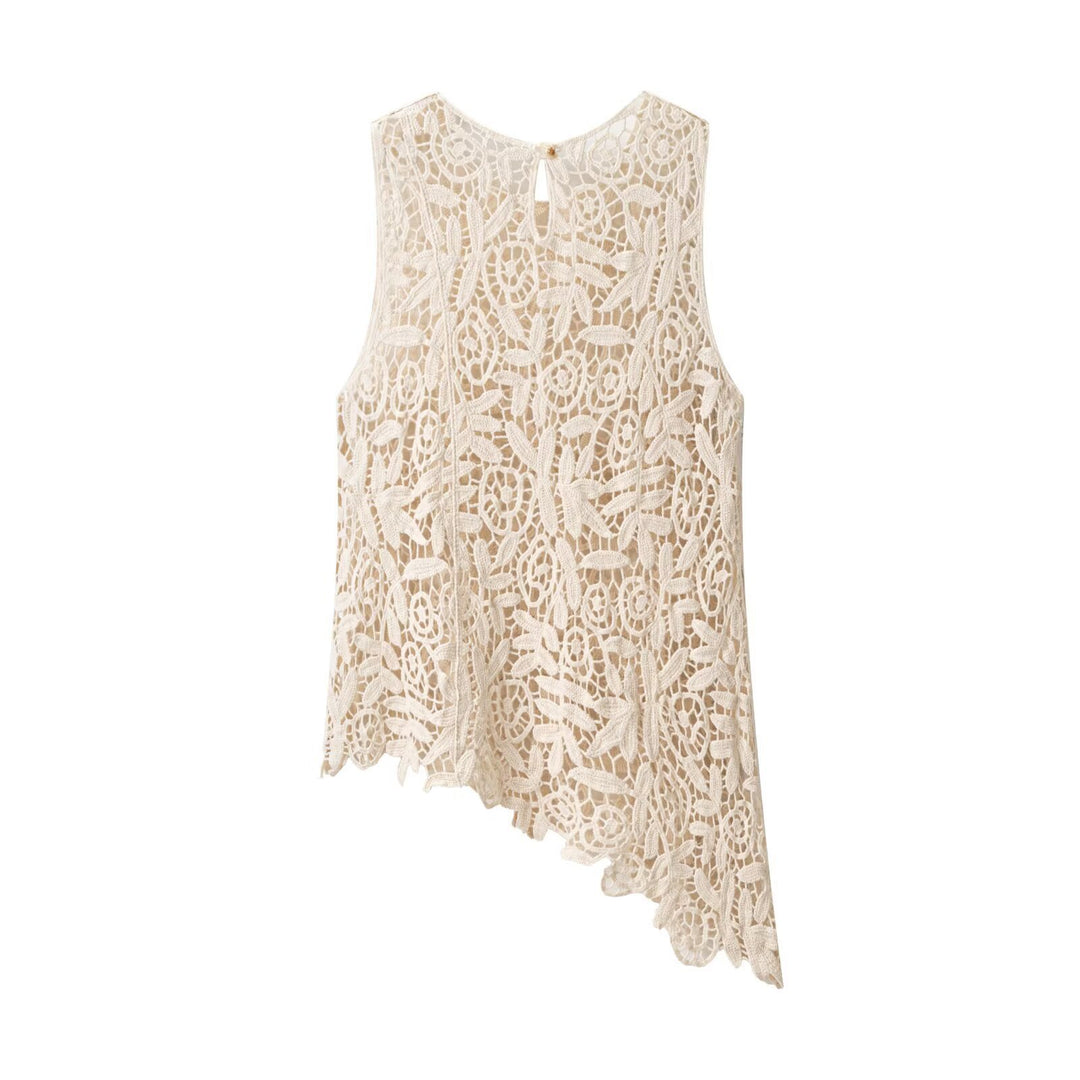 Damen Spitzenoberteil mit asymmetrischem Saum und floralen Mustern EB