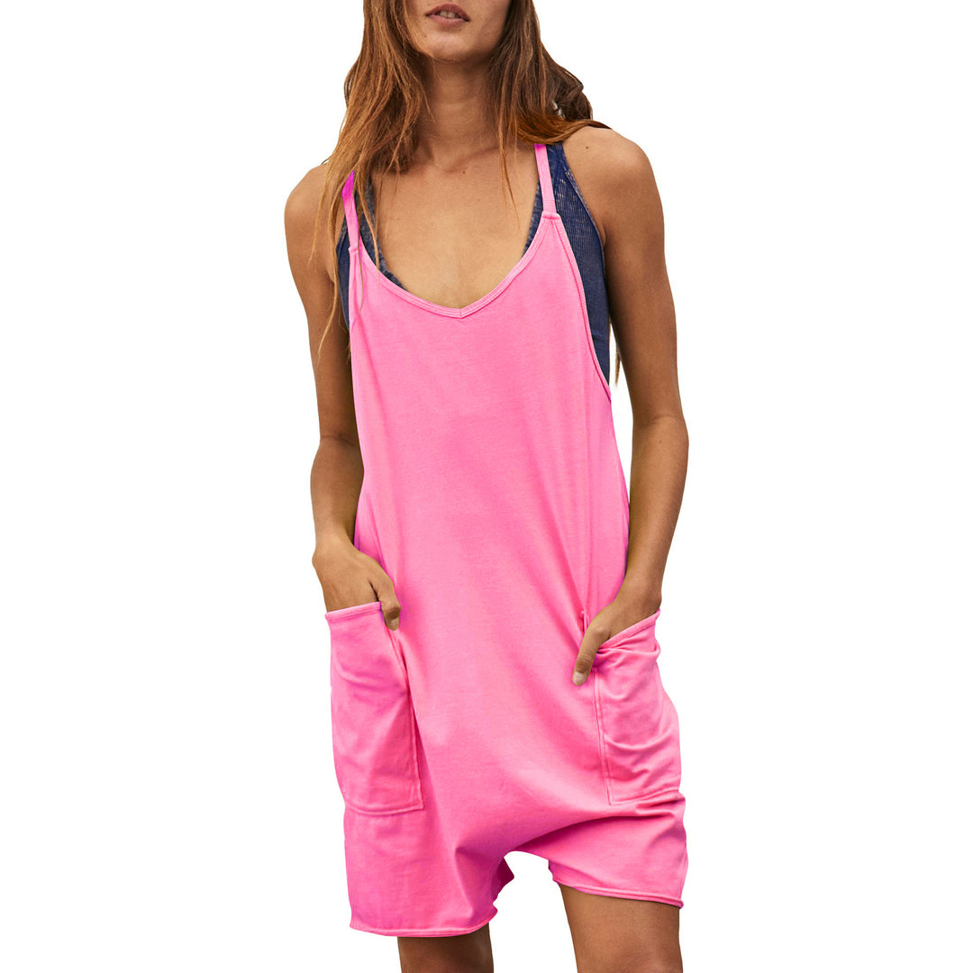 Damen komfortabler Overall mit tiefem Ausschnitt und praktischen Taschen EB