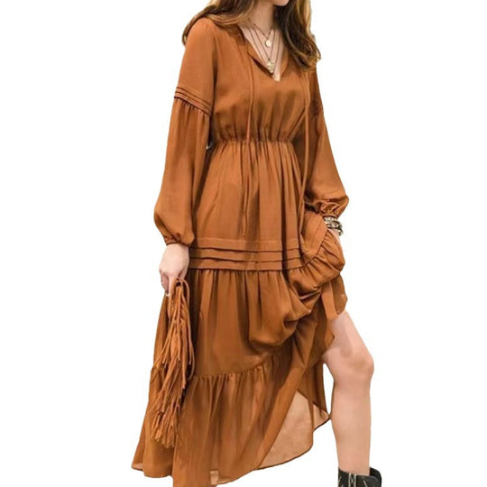 Damen Boho Maxikleid mit raffinierten Details und V-Ausschnitt EB