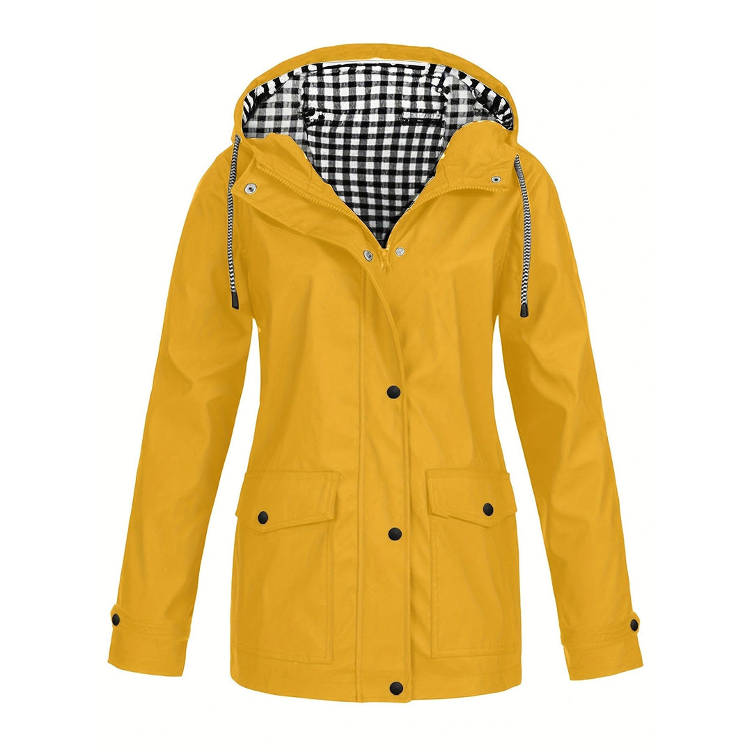 Damen modische Regenjacke mit kontrastierendem Innenfutter und praktischen Taschen EB