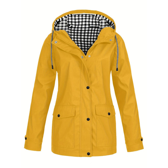 Damen modische Regenjacke mit kontrastierendem Innenfutter und praktischen Taschen EB