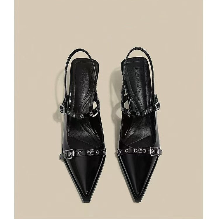 Damen elegante Slingback-Pumps mit spitzem Zehenbereich und modischen Schnallen EB
