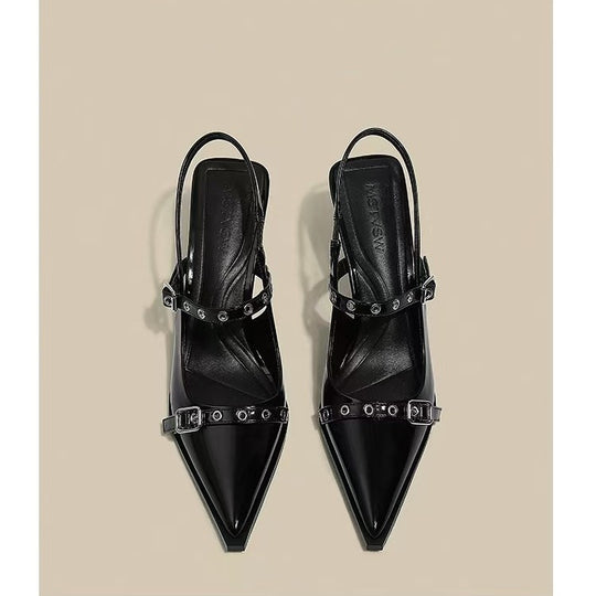 Damen elegante Slingback-Pumps mit spitzem Zehenbereich und modischen Schnallen EB