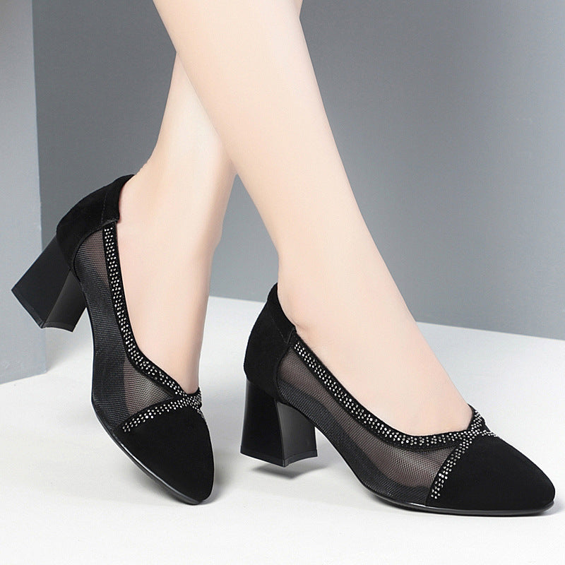Damen Elegante Ballerinas mit transparentem Mesh-Einsatz und funkelndem Strassdetail EB