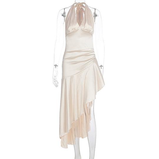 Damen elegantes Wickelkleid mit asymmetrischem Schnitt und Halterhals EB