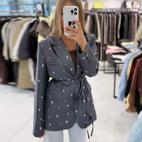Damen trendiger Blazer mit taillierbarem Gürtel EB