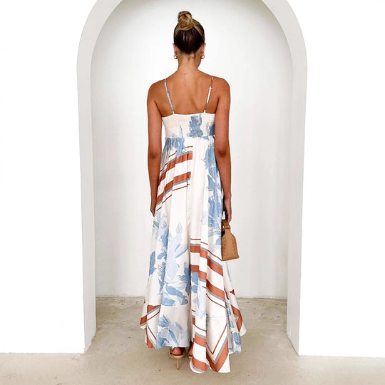 Damen Maxikleid mit elegantem floralem Design und schwingendem Rock EB
