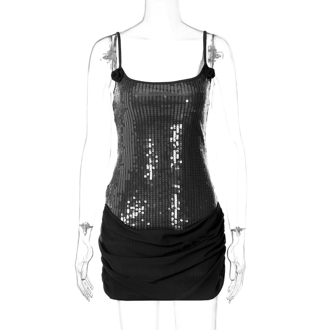 Damen Elegantes Minikleid mit Pailletten und Raffungen EB