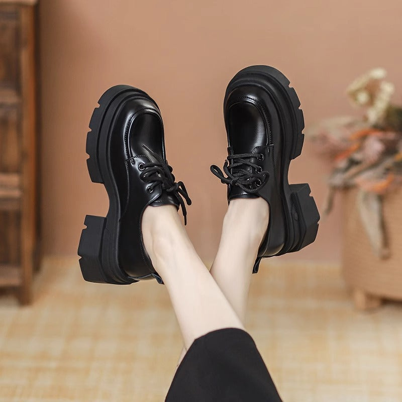 Damen elegante Schnürschuhe mit robustem Plateau und komfortablem Lederoberteil EB