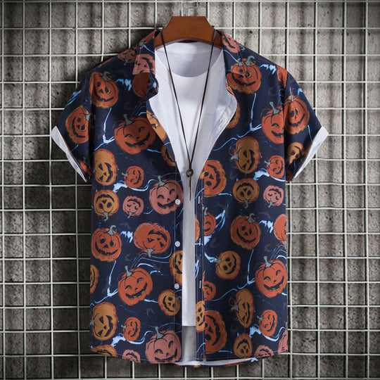 Herren Kurzarmhemd mit fröhlichem Halloween-Motiv EB