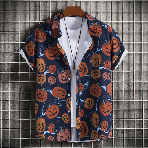 Herren Kurzarmhemd mit fröhlichem Halloween-Motiv EB