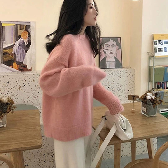 Damen Hochwertiger Strickpullover mit klassischem Rundhalsausschnitt und lässigem Schnitt EB
