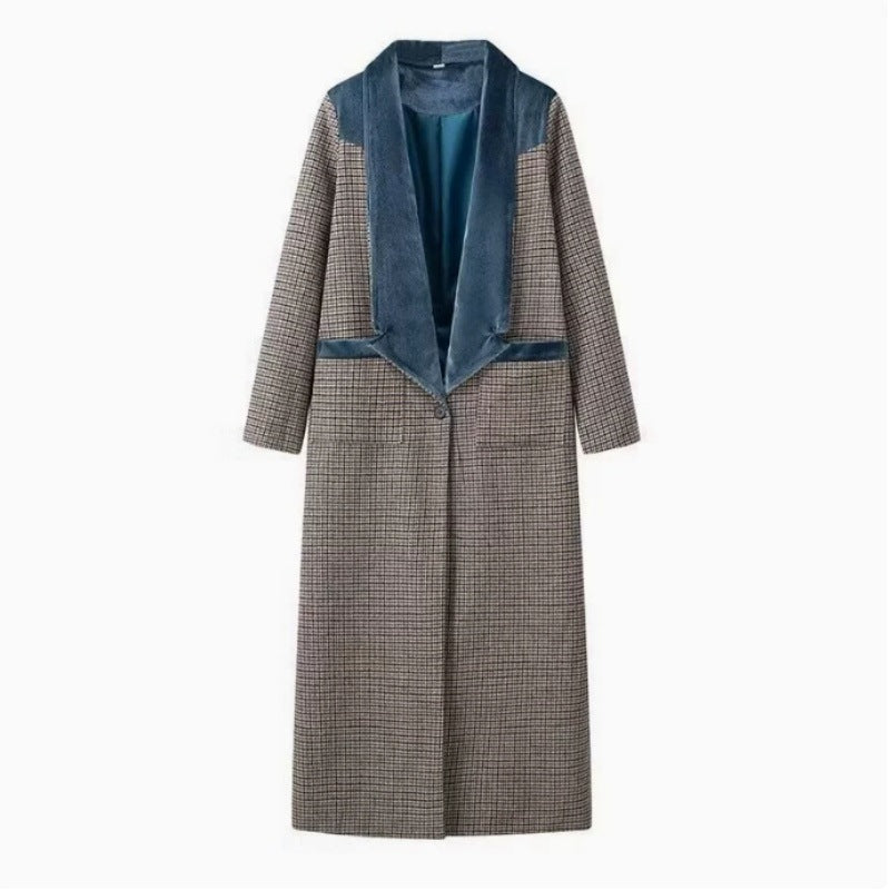 Damen eleganter langärmliger Mantel mit samtigen Akzenten EB