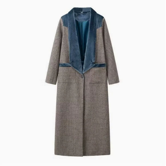 Damen eleganter langärmliger Mantel mit samtigen Akzenten EB