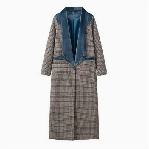 Damen eleganter langärmliger Mantel mit samtigen Akzenten EB