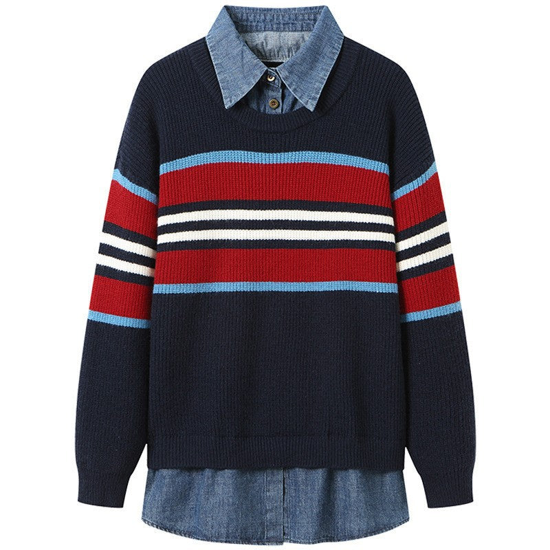 Damen gestreifter Strickpullover mit lässigem Schnitt und angenehmem Tragegefühl EB