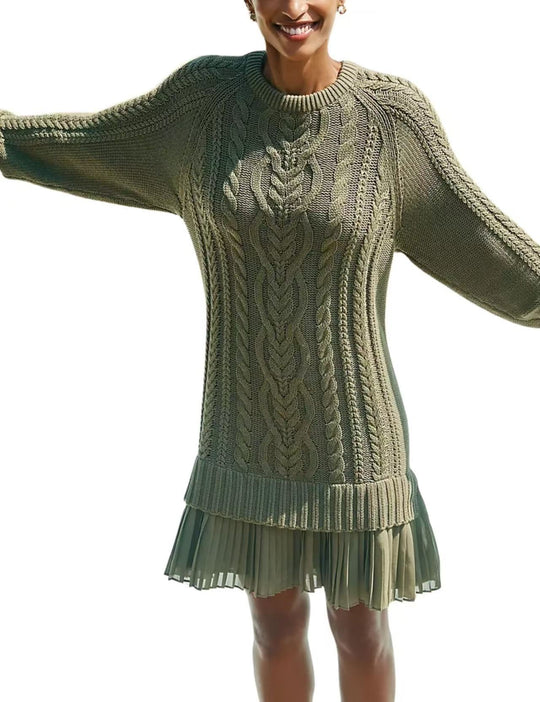 Damen nan Kabelstrick-Pullover mit Tunika-Schnitt, Zopfmuster und Rippbündchen EB