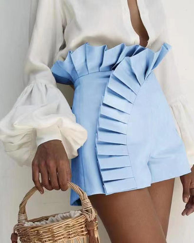 Damen Shorts mit eleganten Rüschendetails und hohem Taillenbund EB