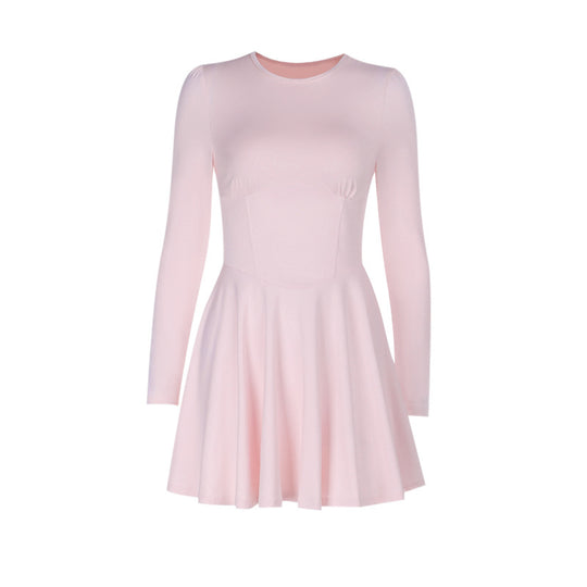 Damen elegantes Minikleid im klassischen A-Linien-Schnitt mit langen Ärmeln und schickem Herzausschnitt EB