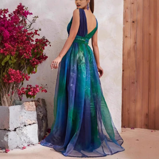 Damen Elegantes Abendkleid mit schimmernden Tüll-Lagen und tiefem V-Ausschnitt EB