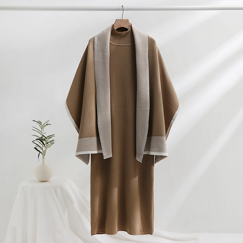 Damen Strickkleid mit drapierter Strickjacke EB
