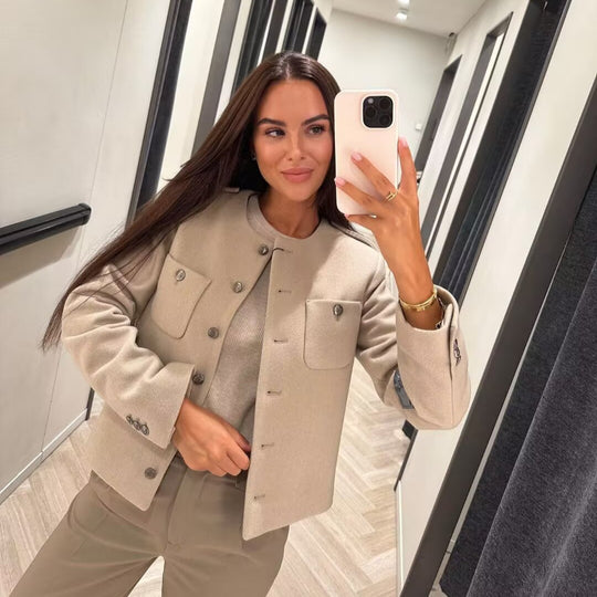 Damen elegante Kurzjacke mit dekorativen Knopfdetails EB