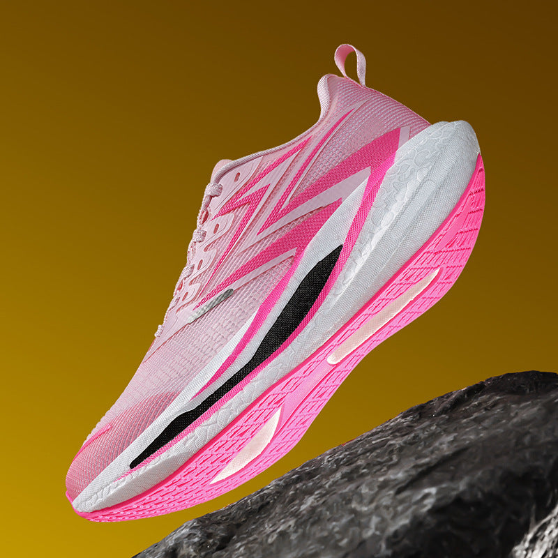 Unisex dynamische Straßenlaufschuhe mit gebogener Rocker‑Zwischensohle, reaktiver EVA‑Dämpfung und atmungsaktivem Strickobermaterial EB
