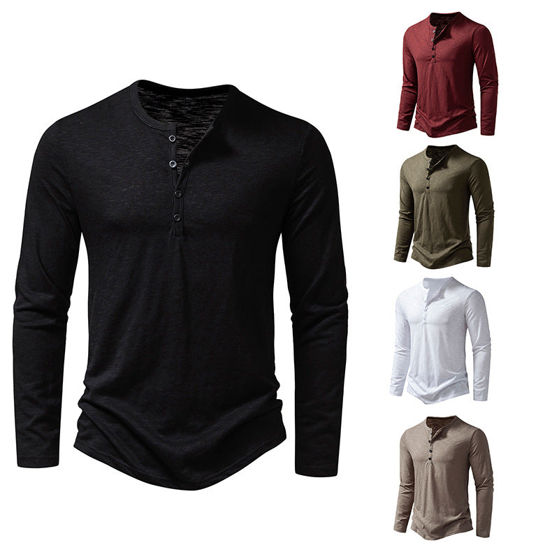 Herren nan Feinstrick-Henley mit Rundhalsausschnitt, verdeckter Knopfleiste und figurbetonter Passform EB