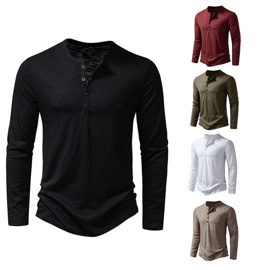 Herren nan Feinstrick-Henley mit Rundhalsausschnitt, verdeckter Knopfleiste und figurbetonter Passform EB